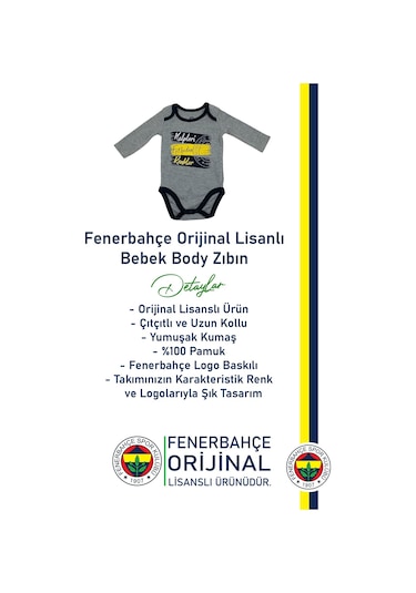Fenerbahçe Lisanslı Kalpleri Fetheden Renkler Bebek Body Zıbın Gri