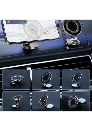 G168 Dönebilen Cep Telefonu Standı Araba Gösterge Paneli Ön Cam Manyetik Telefon Tutucu Gümüş