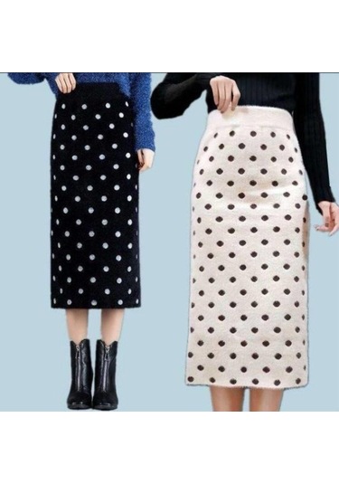 Sonbahar Kış Kadın Örme Etek Kadın Etek Yüksek Bel Kalınlaşmak Taklit Vizon Kadife Ince Orta Uzunlukta Tek Adım Etek Siyah&grı Siyah - Gri