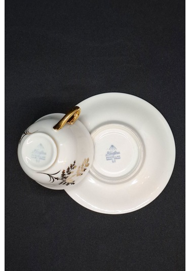 Kerafina Porzellan Türk Kahve Boyu Vintage Kahve Fincanı 2 Parça 90 Ml Sarı - Altın