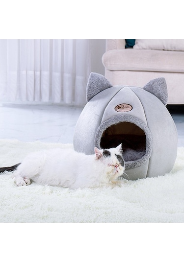 Yarı Kapalı Kışlık Peluş Evcil Hayvan Yuvası Xlarge Gri