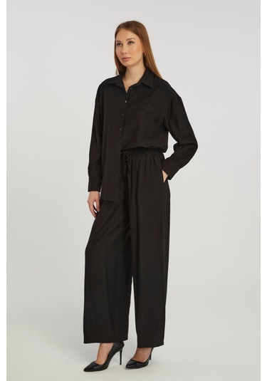 Kadın Siyah Casual Oversize/geniş Kalıp Gömlek Siyah