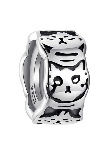 Fastbuy S925 Ayar Gümüş Platin Kaplama Sevimli Kedi Silikon Spacer Boncuk Takı Scc3041 Çok Renkli Çok Renkli