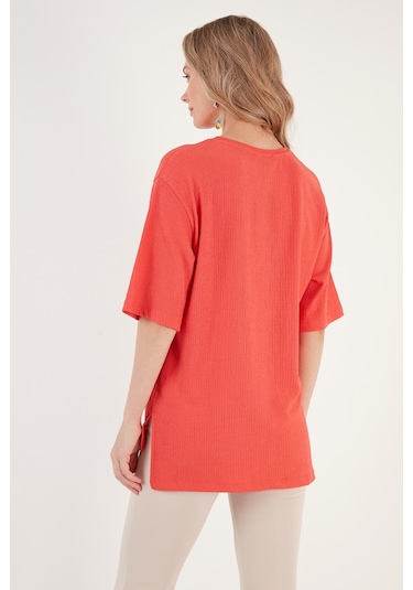 Lela Bisiklet Yaka Yırtmaç Detaylı Bürümcük Kumaş Bayan Bluz 5865365 Nar Çiçeği Lela Bisiklet Yaka Yırtmaç Detaylı Bürümcük Kumaş Bayan Bluz 5865365 Nar Çiçeği