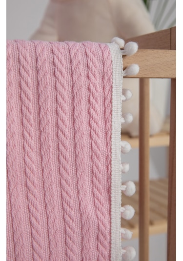 %100 Pamuk Cherry Bebek Battaniyesi Pamuklu Pike 100x120 - Pembe