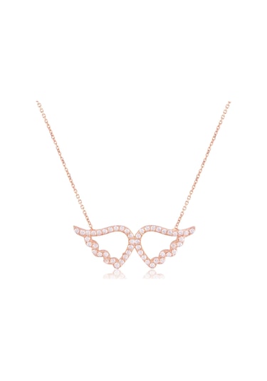 Cosar Sılver 925 Ayar Gümüş Zirkon Taşlı Kanat Kolye Rose