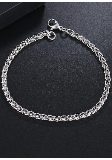 Birbirine Geçmeli Erkek Çelik Bileklik Zincir 20 Cm Acb01 Beyaz