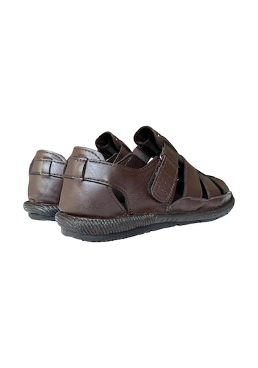 Erkek Hakiki Deri Cırtlı Sandalet Kahverengi-kahverengi Kahverengi