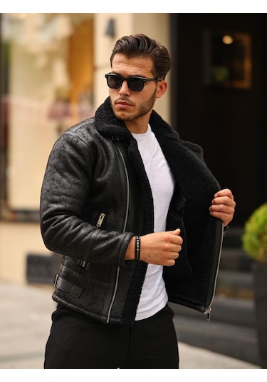Mero Life Napa Deri İçi Full Kürklü Yüksek Kalite Slim Fit Erkek Mont - Siyah Mero Life Napa Deri İçi Full Kürklü Yüksek Kalite Slim Fit Erkek Mont - Siyah