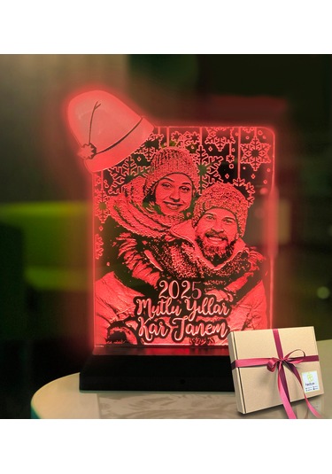 Yılbaşı Hediyesi Kişiye Özel Resimli Noel Baba Şapkalı 3d Led Gec