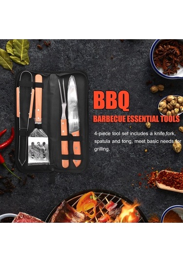 Besthome1 304 Paslanmaz Çelik Saplı 4'lü Barbekü Alet Seti: Bıçak, Çatal, Palet, Pençe - Taşınabilir Kutu İle Evde Ve Dışarda Y Çok Renkli