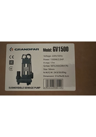 Grandfar Gv1500 Foseptik Dalgıç 2hp -17 Metre