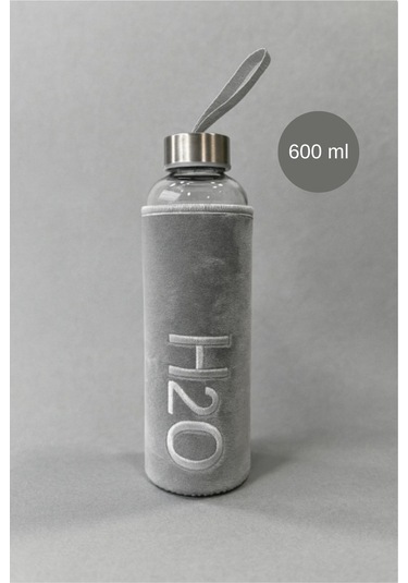 Peluş Kılıflı Cam Matara 600 Ml Gri Gri