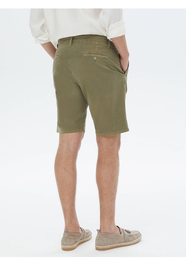 Kip Haki Dokuma Slim Fit Casual Pamuk Karışımlı Bermuda Çok Renkli