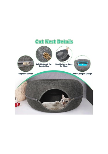 Mufunye Rahat Kedi Donut Tünel Yatağı Çıkarılabilir Her Mevsim Yarı Kapalı Kedi Yuvası E