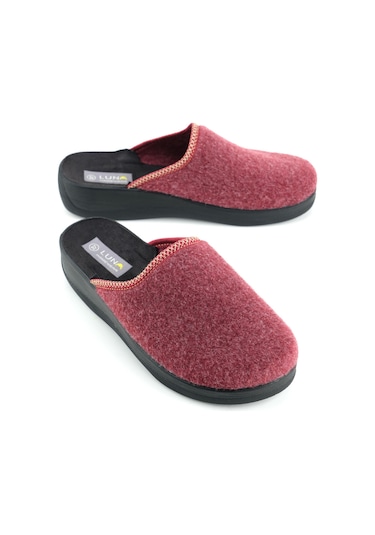 Gezer Luna Kadın Kışlık Yüksek Topuk Keçe Ev Bahçe Terlik Bordo