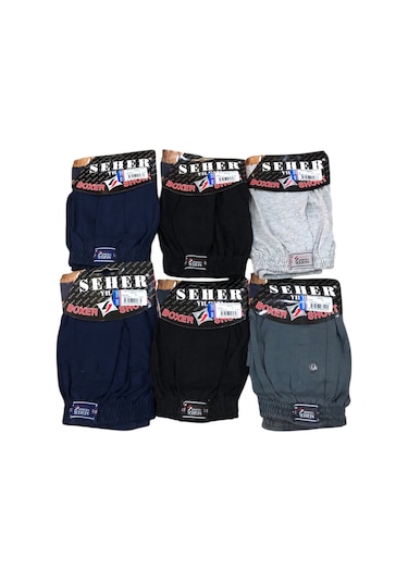 6 Lı Paket Seher Yıldızı Pamuklu Penye Düğmeli Erkek Boxer 0008
