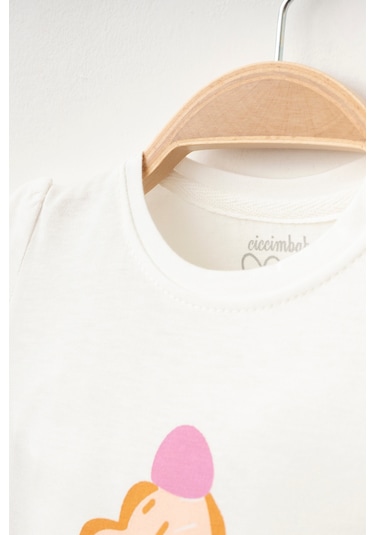 %100 Pamuklu Extra Sweet T-shirt Ekru