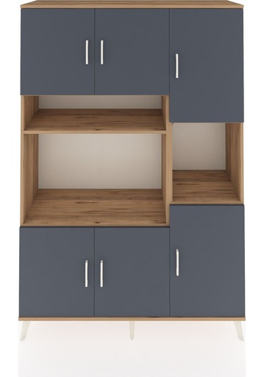Hyperion Dolap 9 Raflı 6 Kapaklı 132x44x195 Çam-antrasit/çam Çam