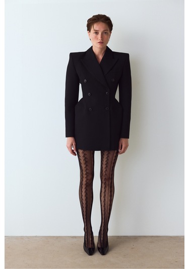 Siyah Amelia Geometrik Desenli File Külotlu Çorap Siyah