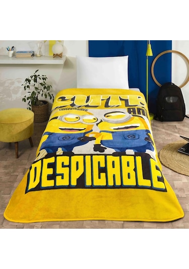 Taç Lisanslı Tek Kişilik Çocuk Battaniye 160x220 -minions 4 Sarı Sarı