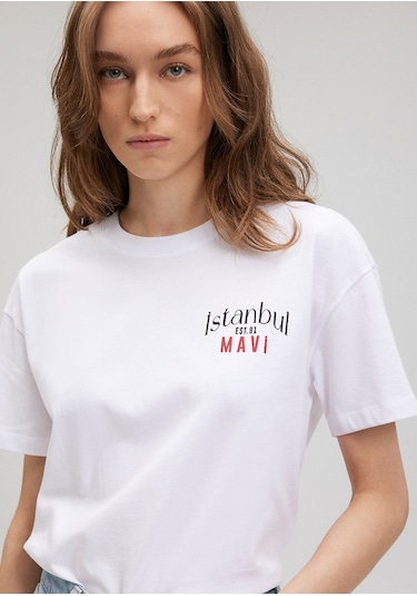 Mavi - Mavi Logo Baskılı Beyaz Tişört 1612843-620 Beyaz