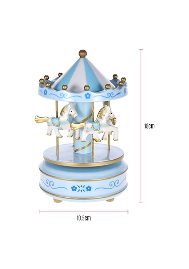Mufunye Mavi Mekanik Müzik Kutusu - Çarkıfelek Desenli, Sürekli Döner Atlar Ve Güzeldi R Klasik Melodi Melodi Rastgele Mavi