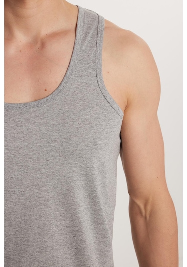 3 Adet Compact Penye Gri Erkek Atlet Pamuklu Standart Fit Normal Kesim 3'lü Paket-33118 Gri