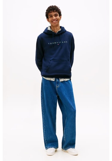 Erkek Regular Fit Yazı Baskılı Kapüşonlu Sweatshirt - Lacivert Dark Night Navy Multi