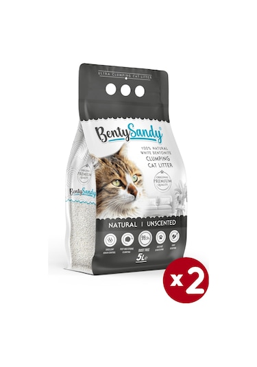 Benty Sandy Natural Kokusuz İnce Topaklaşan Bentonit Kedi Kumu 2 x 5 L