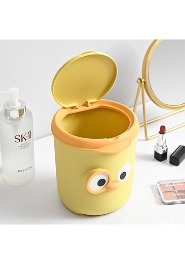 Geeroyoo Masaüstü Kâğıt Çöpçü Sepet: Mini Kapaklı, Kartoon Göz Desenli, Ev Ofis Odası İçin, Yenilikçi Saklama, Sarı Renkli, Dayanıklı Malzeme