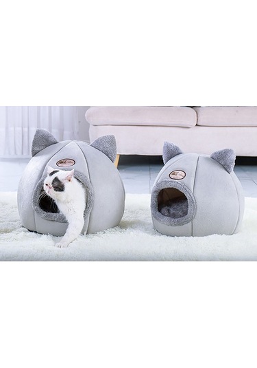 Leezsing Kedi/küçük Köpek Mağara Yatağı Kadife Kendinden Isıtmalı 2'si 1 Arada, Çıkarılabilir Yıkanabilir Astarlı, Rahat Evcil Hayvan Yatağı