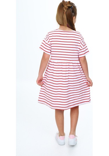 Toontoy Kız Çocuk Çizgili Elbise Kırmızı
