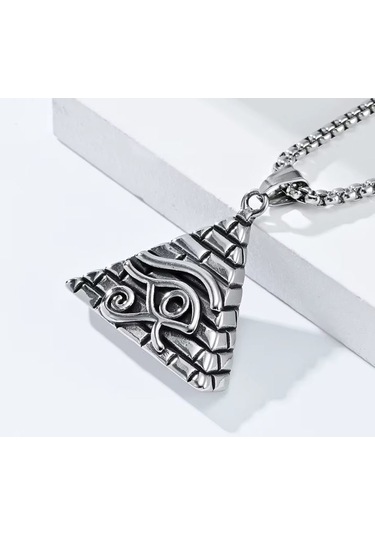 Paslanmaz Çelik 3 Boyut Mısır Piramit Horus Göz Kolye