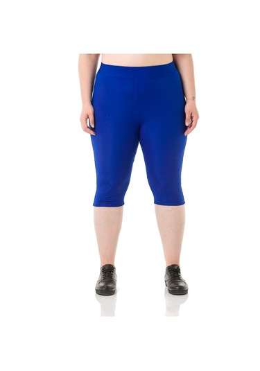 Büyük Beden Karyoka Dikişli Diz Altı İndigo Bayan Tayt