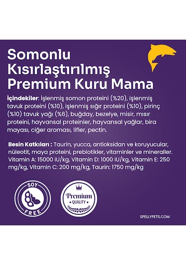 Spelly Premium Somonlu Kısırlaştırılmış Yetişkin Kedi Maması 3 x 1200 G