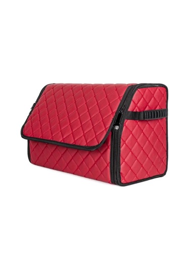 Oto Bagaj Organizeri Kapitone Deri Çanta Kırmızı Renk