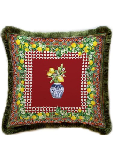 Renkli Limon Desenli Yastık/kırlent Dolgu Boncuk Elyaf, Ulusl. Yıkama Ve Solmama Sertifikası Çok Renkli