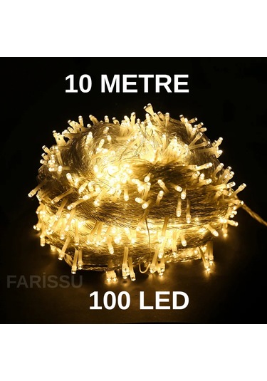 Fişli Peri Led Işık Gün Işığı Renk 10 Metre 100 Led Şeffaf Kablo 8 Modlu Dış Mekan Dekoratif Aydınlatma Gün Işığı