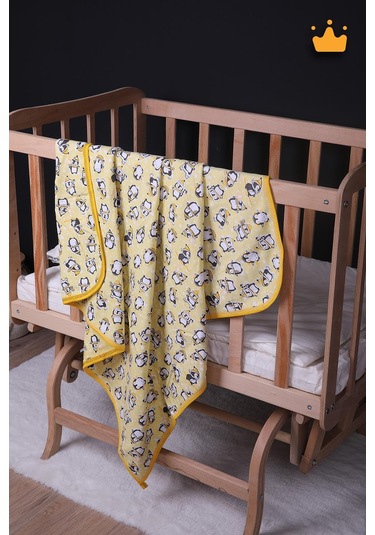 Babyhola 100x100cm %100 Pamuk Çift Kat Çok Amaçlı Örtü Battaniye Penguen Desen 13100 001