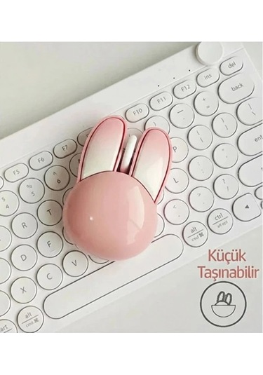 Tavşan Figürlü Kablosuz Mouse Pil Dahil Etiket Hediyeli Pembe