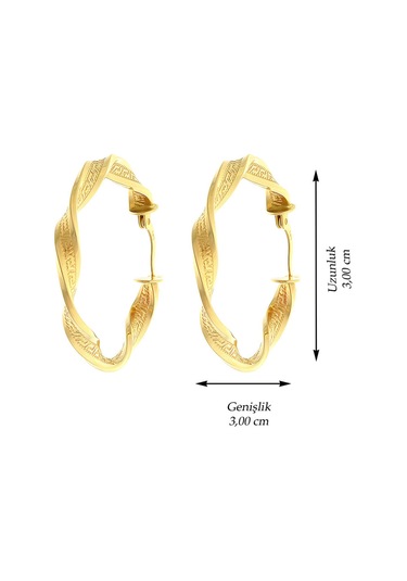 14 Ayar Altın Küpe Grek Desenli Tek Burgu Halka Küpe 3,5 Cm Çapında