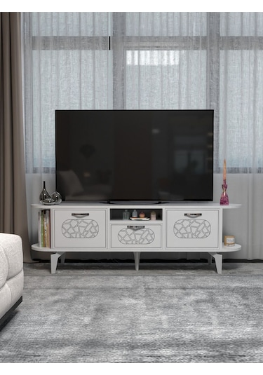 Tv Sehpası Mira Gümüş 5033 Beyaz 160 Cm 35 Cm 50 Cm Metalik