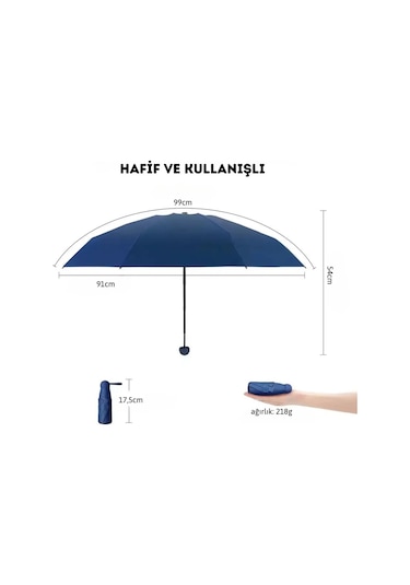 Eleven Markets 6 Telli Mini Cepboy Kapsullü Şemsiye -açık Mavi Lila