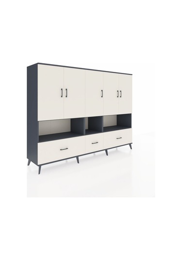 Hyperion Dolap 12 Raflı 3 Çekmeceli 5 Kapaklı 220x44x163 Antrasit Antrasit-aytaşı