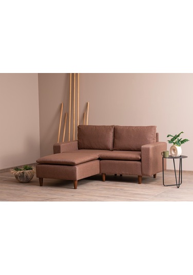 Lungo Modüler Mini Köşe Koltuk Takımı L Koltuk - Açık Kahve Keten Kahverengi