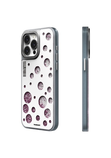 İphone 15 Pro Max Uyumlu Kılıf Magsafe Şarj Özellikli Youngkit Quicksand Beads Serisi Kapak Beyaz