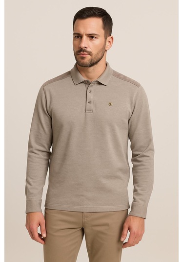 Erkek Polo Yaka Omuz Şerit Detaylı Koyu Vizon Kazak 1094 V Vizon