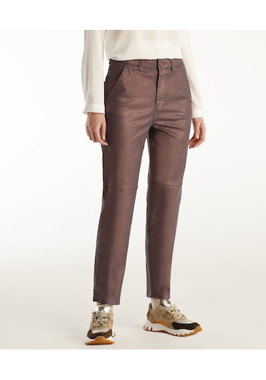 Yargıcı Kesik Detaylı Yüksek Bel Düz Kesim Pantolon Bakır