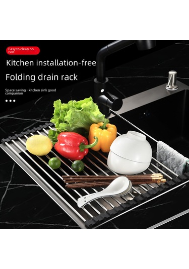 Suofeng 304 Paslanmaz Çelik Drenaj Rafı Lavabo Rafı Katlanır Raf Tabak Sofra Takımı Depolama Rafı Gri / 15 Tüp 47 30cm Hom-sf Gri